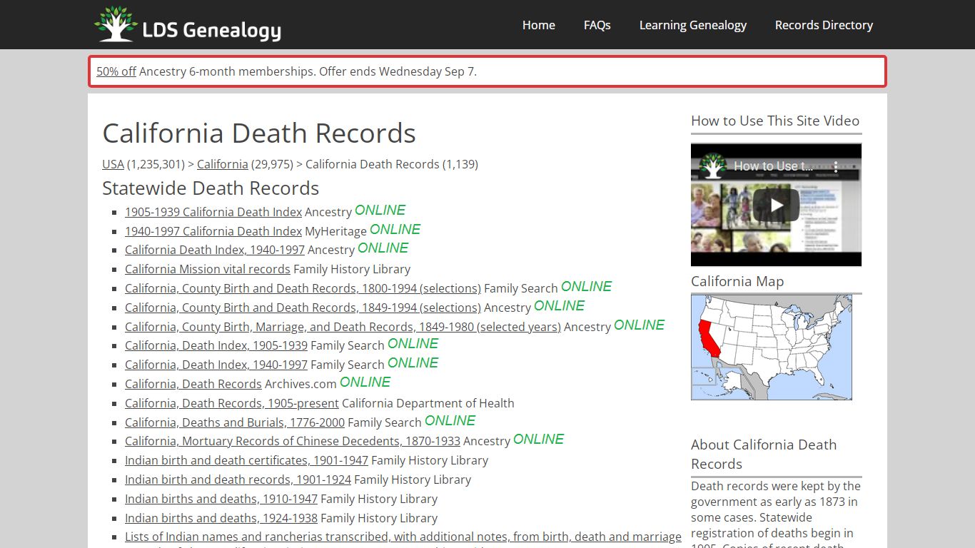 California Death Records - LDS Genealogy